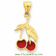 14k Polished Red Enameled Cherries Pendant