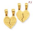 14K Reversible Break apart Mizpah Heart Pendant