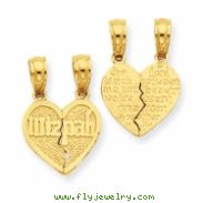 14K Reversible Break apart Mizpah Heart Pendant