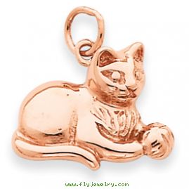 14k Rose Gold Solid Polished Open-Backed Cat Charm