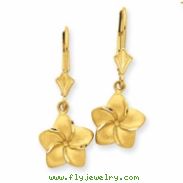 14k Satin & Diamond-Cut Plumeria Dangle Leverback Earrings
