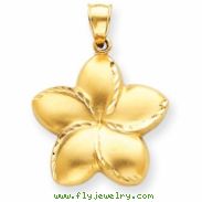 14k Satin Diamond-cut Open-Backed Large Plumeria Pendant