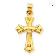 14K Small Floret Tipped Polished Crucifix