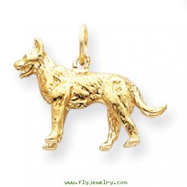 14k Solid Polished 3-Dimensional German Shepard Charm