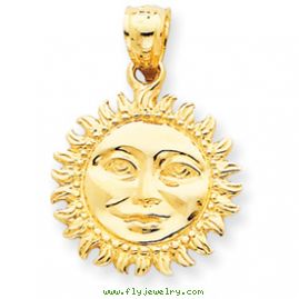 14k Solid Polished 3-Dimensional Sun Pendant