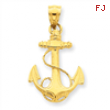 14k Solid Polished Anchor Pendant