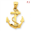 14k Solid Polished Anchor Pendant