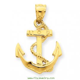 14k Solid Polished Anchor Pendant