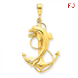 14k Solid Polished Anchor with Dolphin Pendant