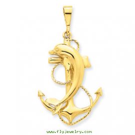 14k Solid Polished Anchor with Dolphin Pendant