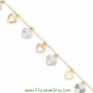 14K Tri-Color Adjustable Heart Anklet