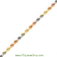 14K Tri-Color Gold 4mm Diamond Cut Rope Chain