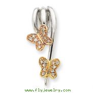 14K Tri-Color Gold Diamond Butterfly Slide Pendant