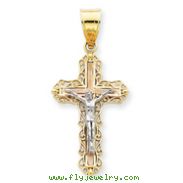 14K Tri-Color Gold Diamond-Cut Crucifix Pendant