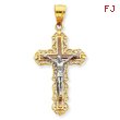 14K Tri-Color Gold Diamond-Cut Crucifix Pendant