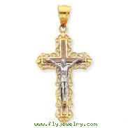 14K Tri-Color Gold Diamond-Cut Crucifix Pendant