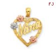 14K Tri-color Nana in Heart with Flowers Pendant