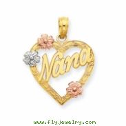 14K Tri-color Nana in Heart with Flowers Pendant