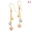 14k Tri-color Puff Heart Dangle Earrings