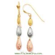 14k Tri-color Puff Teardrop Dangle Earrings