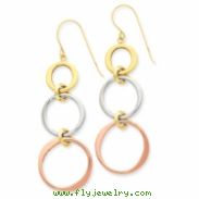 14k Tri-color Triple Circle Dangle Earrings