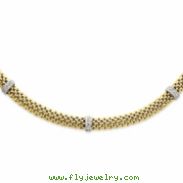 14k Two-Tone 17in 6.75mm .05ct Completed Polished Diamond & Mesh Necklace chain