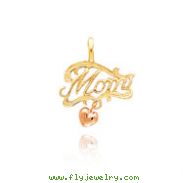 14K Two-Tone "Mom" with Dangle Heart Charm