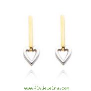 14K Two-Tone Bar & Heart Dangle Earrings