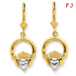 14k Two-tone Claddagh Leverback Earrings