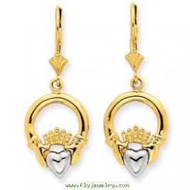 14k Two-tone Claddagh Leverback Earrings