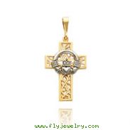 14K Two-Tone Claddagh Thorn Cross Pendant
