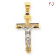 14K Two-tone D/C Large Block Lattice Cross w/Crucifix Pendant