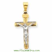 14K Two-tone D/C Large Block Lattice Cross w/Crucifix Pendant