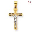 14K Two-tone D/C Medium Block Lattice Cross w/Crucifix Pendant