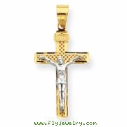 14K Two-tone D/C Medium Block Lattice Cross w/Crucifix Pendant