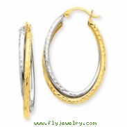 14k Two-tone D/C Polished Oval Hoop Earring