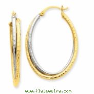 14k Two-tone D/C Polished Oval Hoop Earring