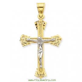 14k Two-Tone Diamond-Cut Crucifix Pendant