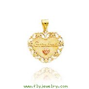 14K Two-Tone Fancy Satin "Grandma" Heart Pendant