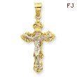 14K Two-tone Gold  INRI Fleur De Lis Crucifix Pendant