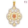 14K Two-Tone Gold & Rhodium Filigree Flower Pendant