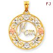 14K Two-Tone Gold And Rhodium Diamond Cut  Mom In Circle Pendant