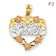 14K Two-Tone Gold And Rhodium Sister Heart Pendant