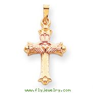 14K Two-tone Gold Claddagh Cross Pendant