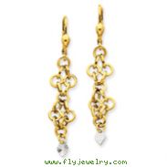 14K Two-Tone Gold Dangle Heart Lever Back Earrings