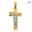 14K Two-Tone Gold Diamond -Cut Crucifix Pendant