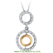 14K Two-Tone Gold Diamond Circle Charm Cable Chain Necklace