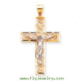 14K Two-Tone Gold Diamond-Cut Crucifix Pendant