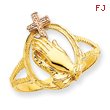 14K Two-tone Gold Diamond Cut Praying Hands Cross Ring