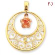 14K Two-Tone Gold Diamond Cut Rose Circle Pendant